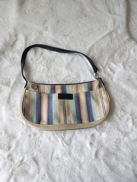 Longchamp Handbags - Longchamp Striped Canvas Shoulder Bag in Beige and Blue